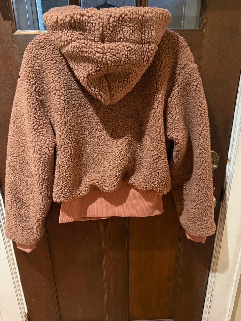 Fabletics Cropped Teddy Zip Jacket - Rust Brown -Brand NWOT 21” PTP - Picture 3 of 5